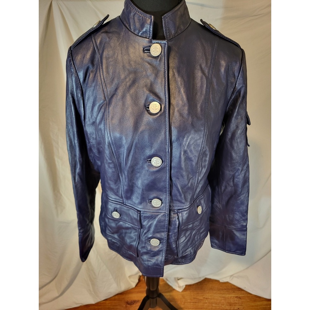 Bradley by Bradley Bayou‎ women's blue leather jacket zipper size XS